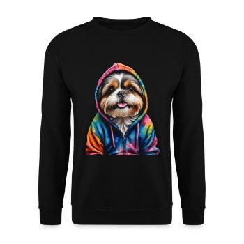 Shih Tzu Hoodie Hund Bunt Lustig Tier Design Print - Unisex Pullover - Schwarz - Vorne - Alina (178cm) & Michal (187cm)