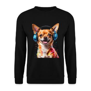 Chihuahua Kopfhörer Hund Lustig Tier Design Print - Unisex Pullover - Schwarz - Vorne - Alina (178cm) & Michal (187cm)