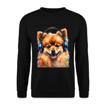 Pomeranian Pomeranian Headphones Dog Print - Unisex Sweatshirt - black - Front - Alina (178cm) & Michal (187cm)