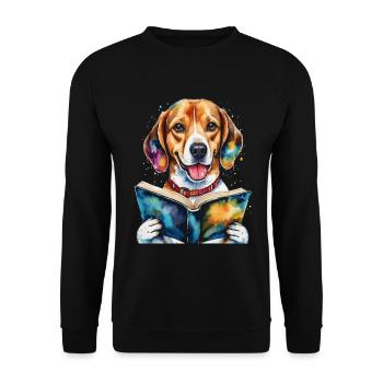 Beagle Reading Book Dog Funny Animal Design Print - Unisex Sweatshirt - black - Front - Alina (178cm) & Michal (187cm)