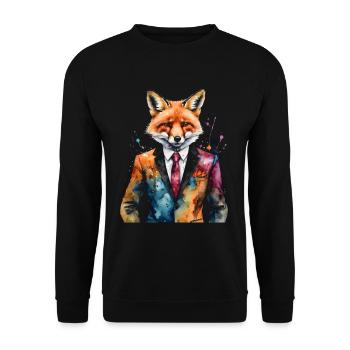 Fuchs Anzug Bunt Tier Design Print - Unisex Pullover - Schwarz - Vorne - Alina (178cm) & Michal (187cm)