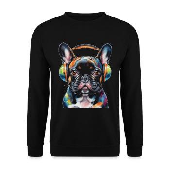 Französische Bulldogge Kopfhörer Frenchie Hund - Unisex Pullover - Schwarz - Vorne - Alina (178cm) & Michal (187cm)