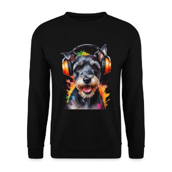 Zwergschnauzer Kopfhörer Hund Lustig Design Print - Unisex Pullover - Schwarz - Vorne - Alina (178cm) & Michal (187cm)