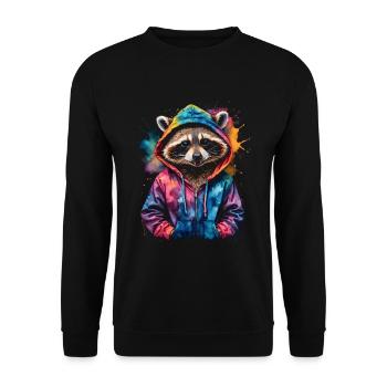 Waschbär Hoodie Bunt Lustig Tier Design Print - Unisex Pullover - Schwarz - Vorne - Alina (178cm) & Michal (187cm)