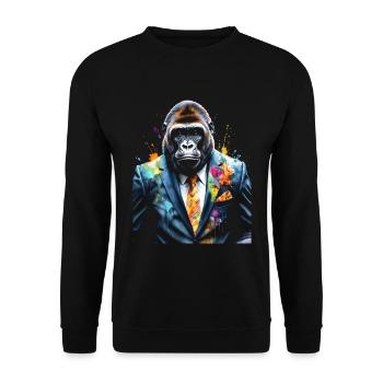 Gorilla Anzug Affe Bunt Tier Design Print - Unisex Pullover - Schwarz - Vorne - Alina (178cm) & Michal (187cm)