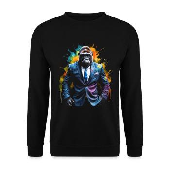 Gorilla Anzug Affe Bunt Tier Design Print - Unisex Pullover - Schwarz - Vorne - Alina (178cm) & Michal (187cm)