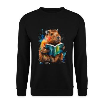 Capybara livre de lecture Capy coloré Animal Design imprimé - Sweat-shirt Unisexe - noir - Devant - Alina (178cm) & Michal (187cm)