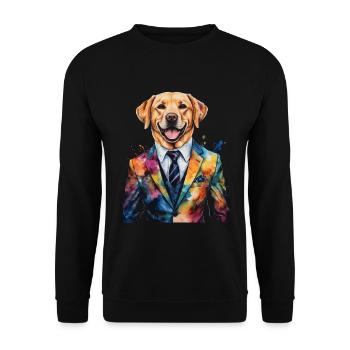 Labrador Retriever Anzug Hund Lustig Design Print - Unisex Pullover - Schwarz - Vorne - Alina (178cm) & Michal (187cm)