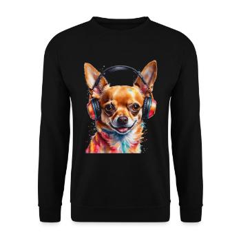 Chihuahua Kopfhörer Hund Lustig Tier Design Print - Unisex Pullover - Schwarz - Vorne - Alina (178cm) & Michal (187cm)