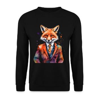 Fuchs Anzug Bunt Tier Design Print - Unisex Pullover - Schwarz - Vorne - Alina (178cm) & Michal (187cm)