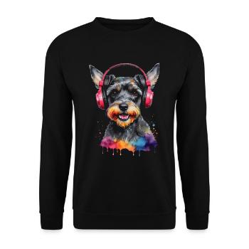 Zwergschnauzer Kopfhörer Hund Lustig Design Print - Unisex Pullover - Schwarz - Vorne - Alina (178cm) & Michal (187cm)