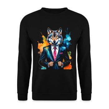 Wolf Suit Colorful Animal Design Print - Unisex Sweatshirt - black - Front - Alina (178cm) & Michal (187cm)