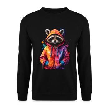 Waschbär Hoodie Bunt Lustig Tier Design Print - Unisex Pullover - Schwarz - Vorne - Alina (178cm) & Michal (187cm)