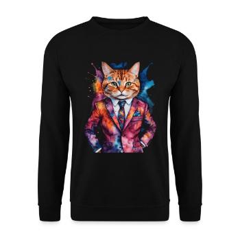 Cat Suit Colorful Funny Funny Animal Design Print - Unisex Sweatshirt - black - Front - Alina (178cm) & Michal (187cm)
