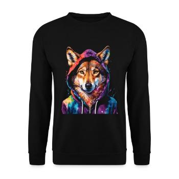 Wolf Hoodie Bunt Lustig Tier Design Print - Unisex Pullover - Schwarz - Vorne - Alina (178cm) & Michal (187cm)