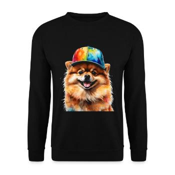 Pomeranian Zwergspitz Snapback Cap Hund Print - Unisex Pullover - Schwarz - Vorne - Alina (178cm) & Michal (187cm)