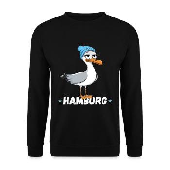 Hamburg Hamburger Möwe Beanie Nordsee Cartoon - Unisex Pullover - Schwarz - Vorne - Alina (178cm) & Michal (187cm)