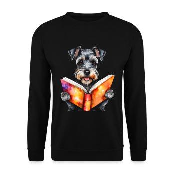 Zwergschnauzer Lesen Hund Lustig Tier Design Print - Unisex Pullover - Schwarz - Vorne - Alina (178cm) & Michal (187cm)