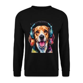 Beagle Headphones Dog Funny Animal Design Print - Unisex Sweatshirt - black - Front - Alina (178cm) & Michal (187cm)