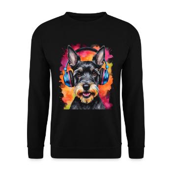 Zwergschnauzer Kopfhörer Hund Lustig Design Print - Unisex Pullover - Schwarz - Vorne - Alina (178cm) & Michal (187cm)