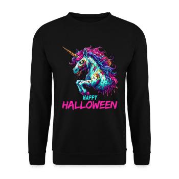 Halloween Einhorn Zombie Gruselig Mitternacht - Unisex Pullover - Schwarz - Vorne - Alina (178cm) & Michal (187cm)