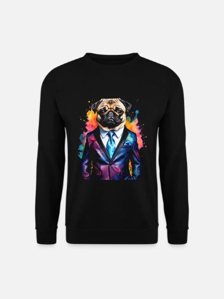 Pug Suit Dog Colorful Funny Animal Design Print - Unisex Sweatshirt - black