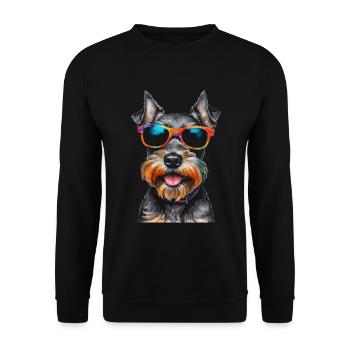 Zwergschnauzer Sonnenbrille Hund Lustig Tier Print - Unisex Pullover - Schwarz - Vorne - Alina (178cm) & Michal (187cm)
