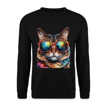 Katze Sonnenbrille Bunt Lustig Tier Design Print - Unisex Pullover - Schwarz - Vorne - Alina (178cm) & Michal (187cm)