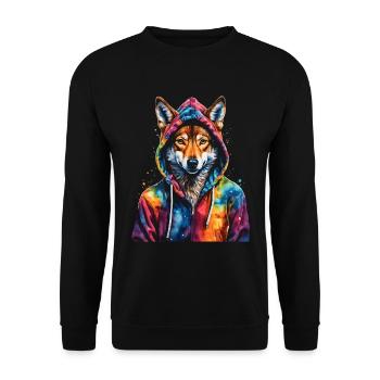 Wolf Hoodie Bunt Lustig Tier Design Print - Unisex Pullover - Schwarz - Vorne - Alina (178cm) & Michal (187cm)