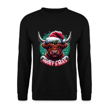 Mooey Xmas Schottisches Hochland Rind Weihnachten - Unisex Pullover - Schwarz - Vorne - Alina (178cm) & Michal (187cm)