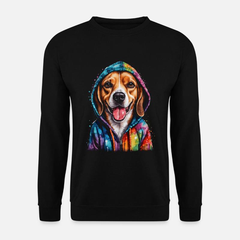 Beagle Hoodie Hund Bunt Lustig Tier Design Print - Unisex Pullover - Schwarz