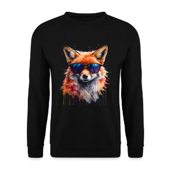 Fuchs Sonnenbrille Bunt Tier Design Print - Unisex Pullover - Schwarz - Vorne - Alina (178cm) & Michal (187cm)