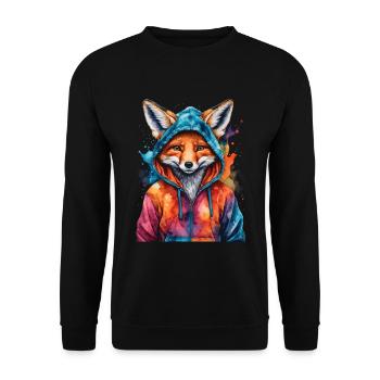 Fuchs Hoodie Bunt Lustig Tier Design Print - Unisex Pullover - Schwarz - Vorne - Alina (178cm) & Michal (187cm)