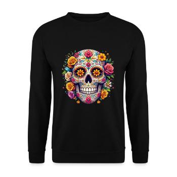 Halloween Schädel Mexiko Blumen La Catrina - Unisex Pullover - Schwarz - Vorne - Alina (178cm) & Michal (187cm)