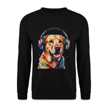 Labrador Retriever Kopfhörer Hund Tier Print - Unisex Pullover - Schwarz - Vorne - Alina (178cm) & Michal (187cm)