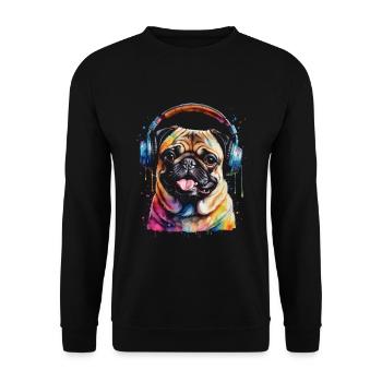 Carlin Casque Chien Coloré Drôle Animal Design Imprimer - Sweat-shirt Unisexe - noir - Devant - Alina (178cm) & Michal (187cm)
