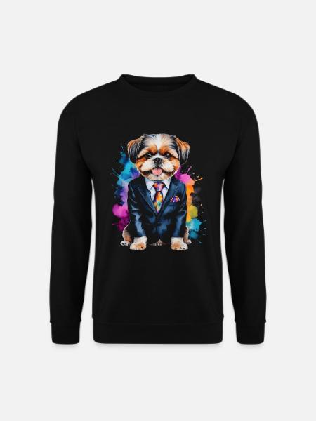 Shih Tzu Suit Dog Colorful Funny Animal Design Print - Unisex Sweatshirt - black