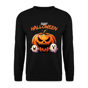 Halloween Kürbis Fratze Geister Horror Gruselig - Unisex Pullover - Schwarz - Vorne - Alina (178cm) & Michal (187cm)