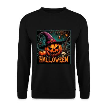 Halloween Pumpkin Witch Hat Grimace Creepy Horror - Unisex Sweatshirt - black - Front - Alina (178cm) & Michal (187cm)