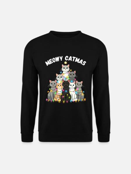 Meowy Catmas Weihnachten Katzen Weihnachtsbaum - Unisex Pullover - Schwarz