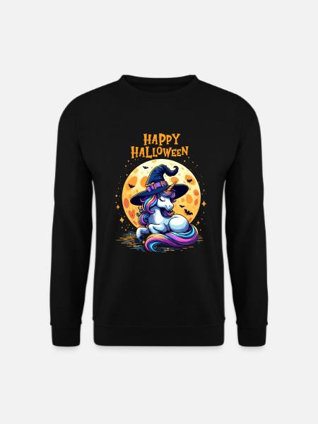 Happy Halloween Einhorn Fantasie Kinder Hexe Mond - Unisex Pullover - Schwarz