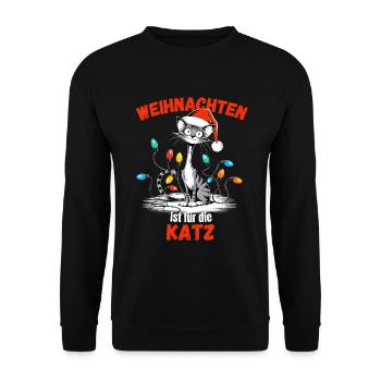 Weihnachten Katze Weihnachtsfeier Niedlich Lustig - Unisex Pullover - Schwarz - Vorne - Alina (178cm) & Michal (187cm)