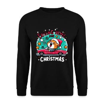Weihnachten Katze Zuhause Familie Sterne Niedlich - Unisex Pullover - Schwarz - Vorne - Alina (178cm) & Michal (187cm)