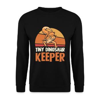 Tiny Dinosaur Keeper Retro Style - Unisex Sweatshirt - black - Front - Alina (178cm) & Michal (187cm)