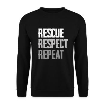 Rettung, Respekt, Wiederholen Statement - Unisex Pullover - Schwarz - Vorne - Alina (178cm) & Michal (187cm)