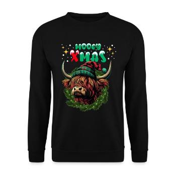 Mooey Xmas Schottisches Hochlandrind Kuh Lustig - Unisex Pullover - Schwarz - Vorne - Alina (178cm) & Michal (187cm)