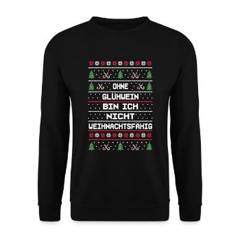 Glühwein Spruch Fun Weihnachten - Unisex Pullover - Schwarz - Vorne - Alina (178cm) & Michal (187cm)
