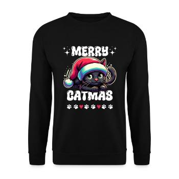 Merry Catmas Weihnachten Katze Pfote Katzenmama - Unisex Pullover - Schwarz - Vorne - Alina (178cm) & Michal (187cm)