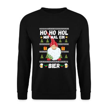 Weihnachten Wichtel Bier Alkohol Geschenk Lustig - Unisex Pullover - Schwarz - Vorne - Alina (178cm) & Michal (187cm)