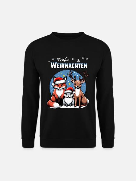 Fuchs Hase und Hirsch wünschen Frohe Weihnachten - Unisex Pullover - Schwarz